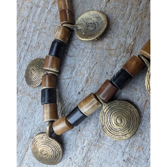 Vintage Brass Tribal Necklace: Beaded Ethnic Necklace - Picture 4 of 11
